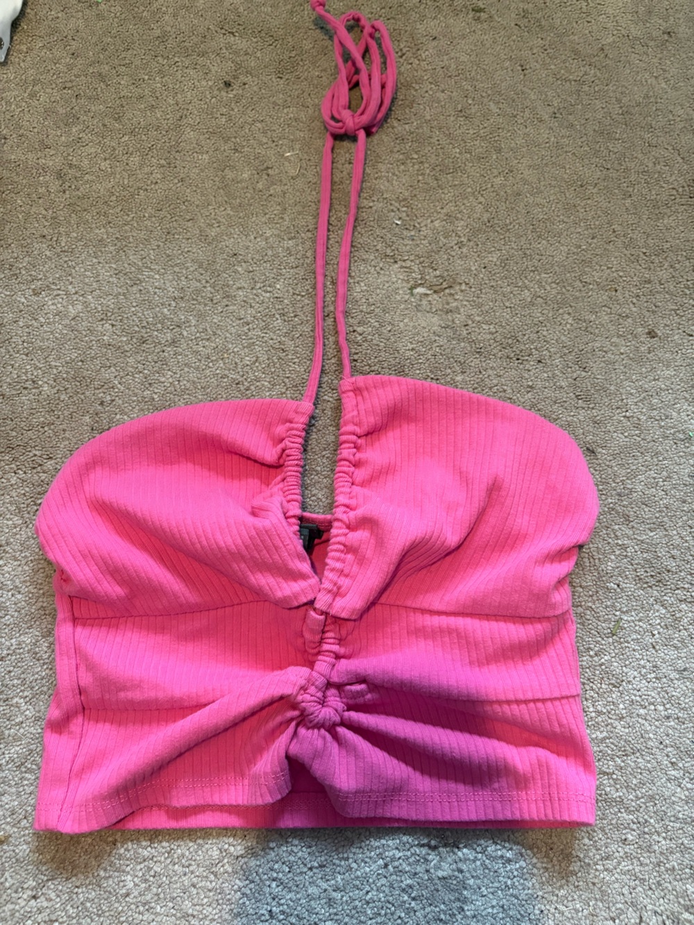 wild fable Hot Pink Ribbed Drawstring Crop Top